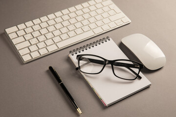 Wall Mural - Keyboard, glasses and notepad