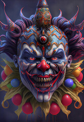 Wall Mural - Midjourney abstract render of an evil clown