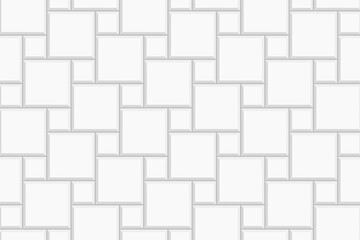 Wall Mural - White tile hopscotch background. Stone or ceramic brick wall pattern. Kitchen backsplash mosaic surface. Bathroom, shower or toilet floor decoration. Pavement texture. Vector flat illustration