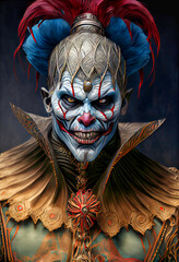 Wall Mural - Midjourney abstract render of an evil clown