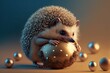 Ai-generated adorable hedgehog with shiny ornaments - holiday backdrop