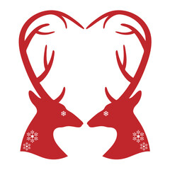 Wall Mural - Red Christmas deer, reindeer with heart shaped antlers, design for Christmas cards, tags, labels, illustration over a transparent background, PNG image
