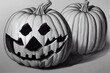 © MUNUGet Ewa - halloween sketch by pencil, black an white technique o smiling pumpkin with wrong shape