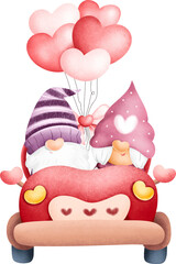 Wall Mural - Valentine Gnomes Clipart. Watercolor illustration.