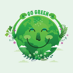 Wall Mural - Earth day. Go Green Save the world illustration