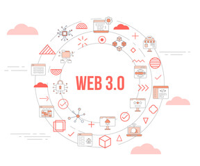 web 3.0 concept with icon set template banner and circle round shape