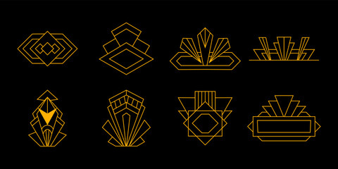 Poster - Art deco line art geometric for header ornament and design element. Golden shape in classy and luxury  retro style. Premium vintage shape  for print design.