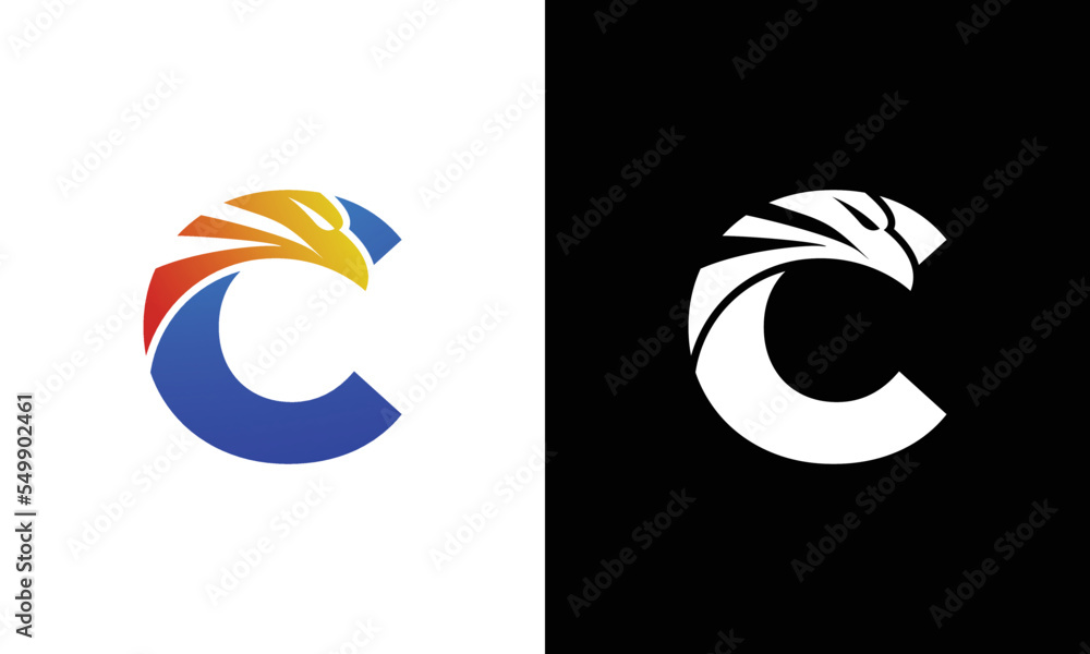 Initial C monogram letter alphabet with Eagle head negative space ...