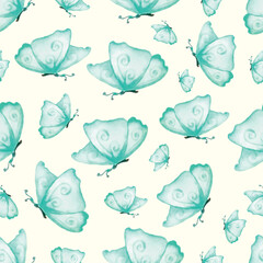 Wall Mural - watercolor magical purple butterflies seamless pattern