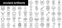 Set Of Outline Ancient Artifacts Icons. Minimalist Thin Linear Web Icon Set. Vector Illustration.