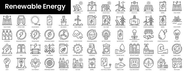 Wall Mural - Set of outline renewable energy icons. Minimalist thin linear web icon set. vector illustration.