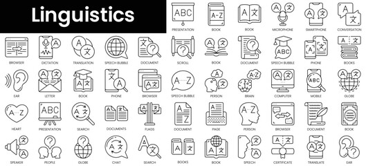 set of outline linguistics icons. minimalist thin linear web icon set. vector illustration.