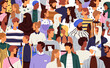 Diverse people in crowd. International multiracial society. Lot of different casual citizens together. Social diversity concept. Modern multi-ethnic public, men and women. Flat vector illustration