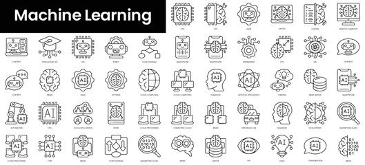 set of outline machine learning icons. minimalist thin linear web icon set. vector illustration.