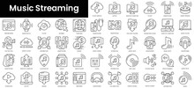 Set of outline music streaming icons. Minimalist thin linear web icon set. vector illustration.