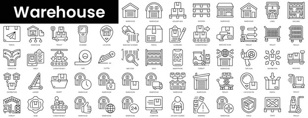 Wall Mural - Set of outline warehouse icons. Minimalist thin linear web icon set. vector illustration.