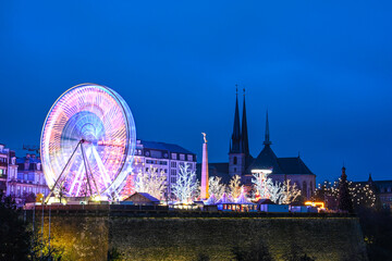 Canvas Print - Luxembourg ville marché Noel fete illumination eclairage nuit soir Cathedrale