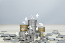 Coin Showing Percentage Symbol Icon Business Investment Ideas To Increase Profits Of Stocks, Finance	

