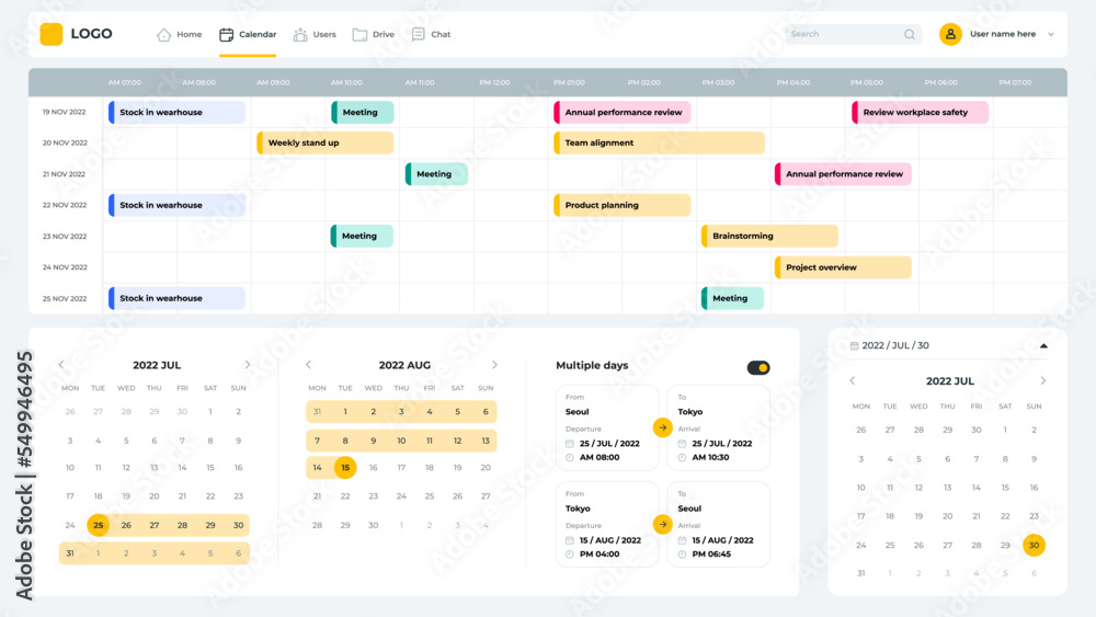 Basic UI design calendar schedule planning elements Stock Vector ...