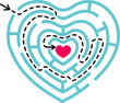 © KsanaGraphica - Heart shape maze with logic path from start to finish point. Symbol of labyrinth.