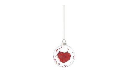 Wall Mural - romantic glossy transparent glass christmas ball with big red love glass heart inside surrounded by 