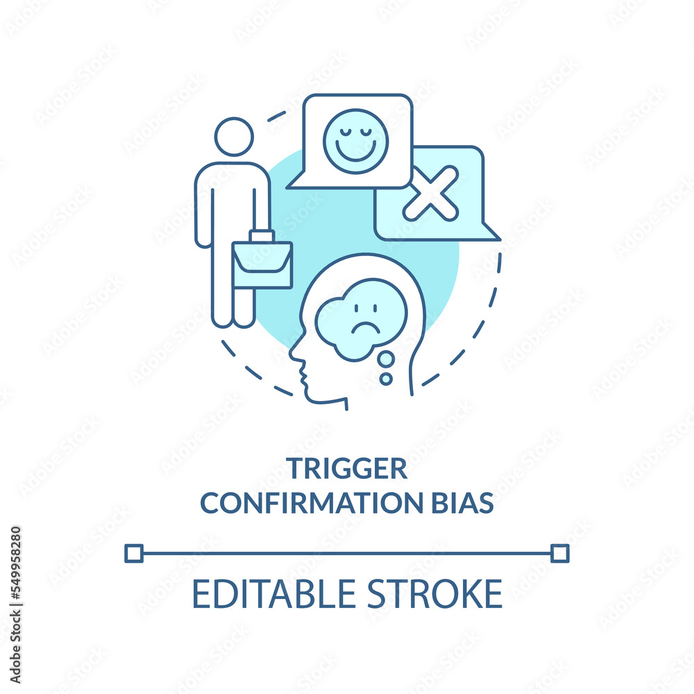 Vetor Trigger confirmation bias turquoise concept icon. Common ...