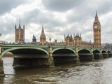 Fototapeta Londyn - Big Ben and Westminster Bridge in London, over the River Thames