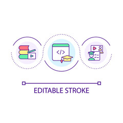Computer programmer education loop concept icon. Remote learning. Software engineer courses abstract idea thin line illustration. Isolated outline drawing. Editable stroke. Arial font used