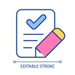 Pencil with paper RGB color icon. Writing down information. Fixing thoughts. Generating new ideas. Isolated vector illustration. Simple filled line drawing. Editable stroke. Arial font used