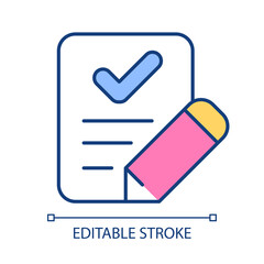 Sticker - Pencil with paper RGB color icon. Writing down information. Fixing thoughts. Generating new ideas. Isolated vector illustration. Simple filled line drawing. Editable stroke. Arial font used