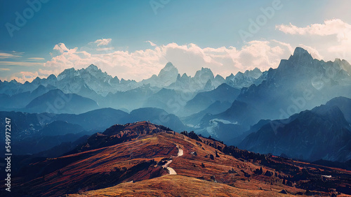 Fototapete Peak of mountain range in Italian Dolomite alps in summer