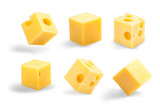 Fototapeta  - Set of holey, plain, steady and tippy cheese cubes isolated png