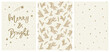 © Ewelina - Elegant Holiday Vector Set With ”Merry And Bright” Greeting Card And Seamless Vector Patterns With Christmas Tree Branches And Little Stars. Golden Graphics On Light Cream Background.