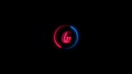 Canvas Print - Neon G letter intro animated black background