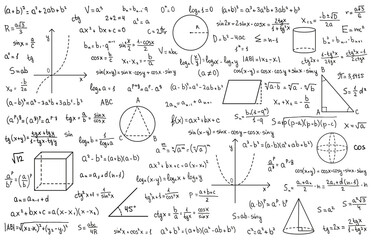 mathematics theory and mathematical formula. handwritten symbols isolated on white background with h