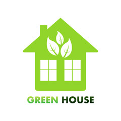 Sticker - Green eco house sign, label. Vector stock illustration.