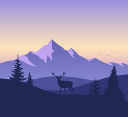 Wall Mural - landscape with deer