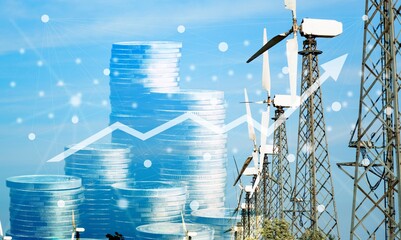 Canvas Print - Electricity concept. Power industry and money coins