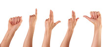 Female, Women's Hands With Fingers Pointing Isolated Against A Transparent Background.