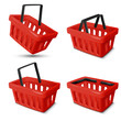 Set of red shopping baskets, isolated on white.