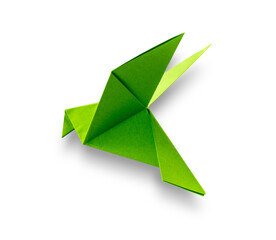 Wall Mural - green paper dove origami isolated on a white background