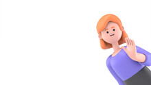 3D Illustration Of Smiling European Businesswoman Ellen Saying Hello.3D Rendering On White Background.
