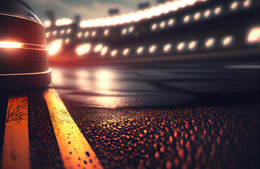 Wall Mural - Asphalt of the international race track with a race car at the start. Racer on a racing car passes the track.	