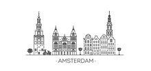 Amsterdam Travel Landmark Of Historical Building Thin Line Icon