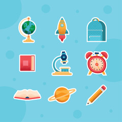 Poster - nine school supplies icons