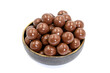 Chocolate coated hazelnut dragee. Chocolates with hazelnut dragee isolated on white background. close up