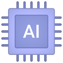 3d illustration of ai artificial intelligence purple  icon with transparent background, 3d rendering icon