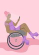 Woman in wheelchair using phone