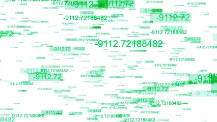 Canvas Print - Green number coding particle motion white background