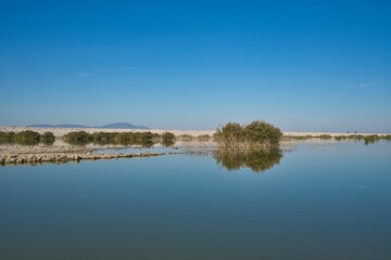 Sticker - calm lake with blue sky. Lake Karla, Greece